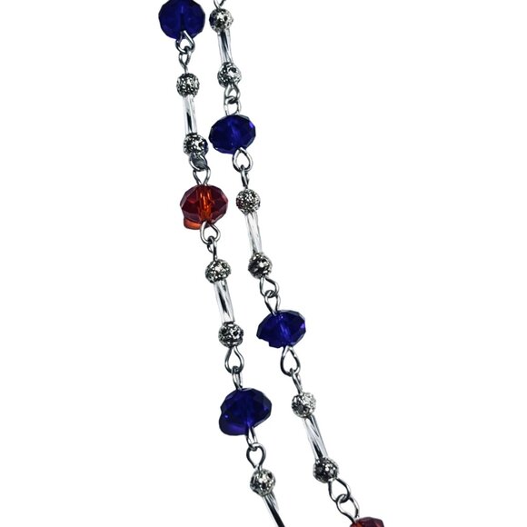 Single Strand Silver Tone With Orange And Blue Beaded Necklace (5481) - Picture 6 of 10